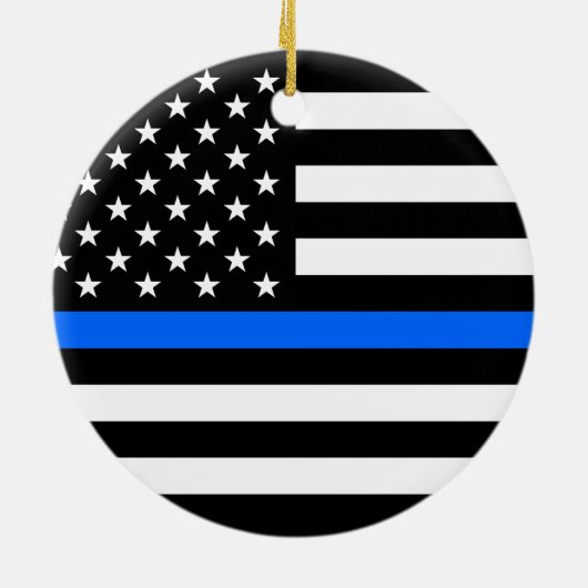 "THIN BLUE LINE OP AMERIKAANSE VLAG" KERAMISCH ORNAMENT (Achterkant)