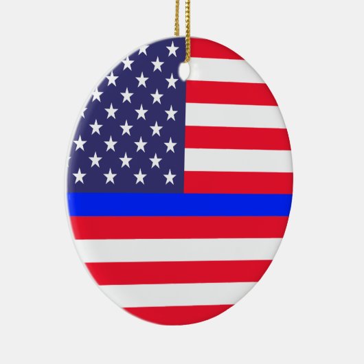"THIN BLUE LINE OP AMERIKAANSE VLAG" KERAMISCH ORNAMENT (Rechts)