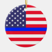 "THIN BLUE LINE OP AMERIKAANSE VLAG" KERAMISCH ORNAMENT (Voorkant)