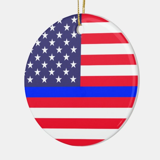 "THIN BLUE LINE OP AMERIKAANSE VLAG" KERAMISCH ORNAMENT (Links)