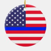 "THIN BLUE LINE OP AMERIKAANSE VLAG" KERAMISCH ORNAMENT (Achterkant)