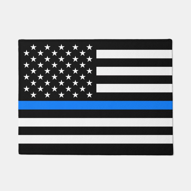 "THIN BLUE LINE OP VLAG" DEURMAT (Voorkant)
