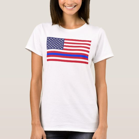 "THIN BLUE LINE OP VLAG" T-SHIRT (Voorkant)