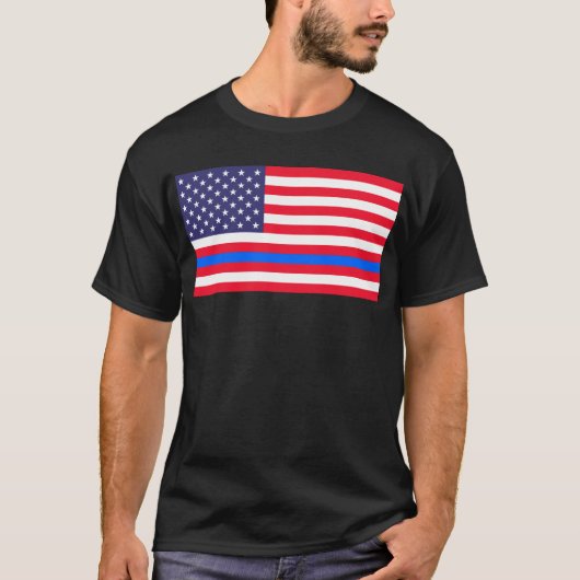 "THIN BLUE LINE OP VLAG" T-SHIRT (Voorkant)