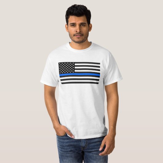 "THIN BLUE LINE OP VLAG" T-SHIRT (Voorkant volledig)
