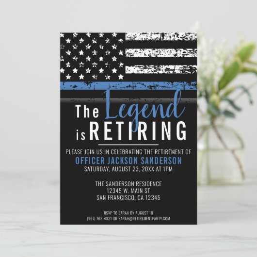 Thin Blue Line Patriottic Police Retirement Party Kaart (Staand voorkant)