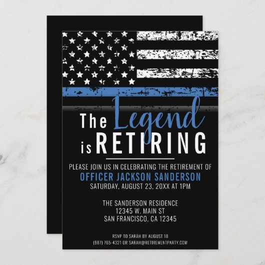 Thin Blue Line Patriottic Police Retirement Party Kaart (Voorkant / Achterkant)