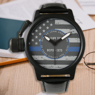 Thin Blue Line - Pensioencadeautje Dank je politie Horloge
