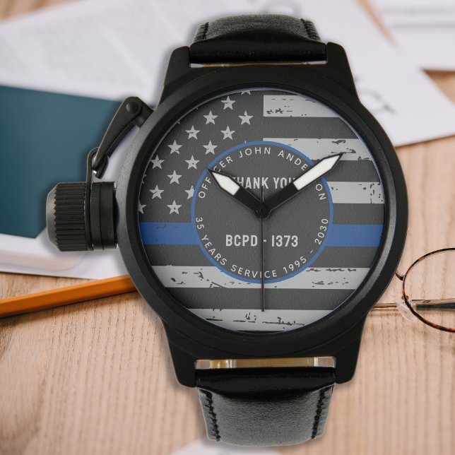 Thin Blue Line - Pensioencadeautje Dank je politie Horloge (Creator heeft geüpload)