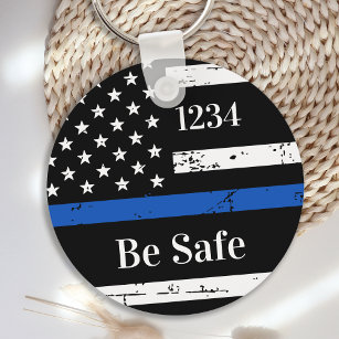 Thin Blue Line Personalized Badge Number Politie K Sleutelhanger