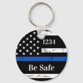 Thin Blue Line Personalized Badge Number Politie K Sleutelhanger (Achterkant)