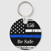 Thin Blue Line Personalized Badge Number Politie Sleutelhanger (Achterkant)