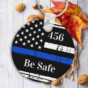 Thin Blue Line Personalized Badge Number Politie Sleutelhanger