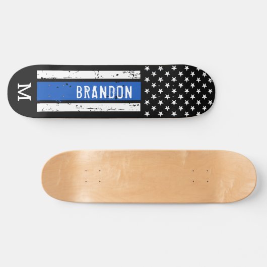 Thin Blue Line Personalized Patriotic Flag Police Persoonlijk Skateboard (Horizontaal)