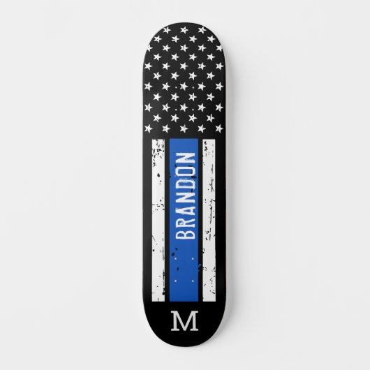 Thin Blue Line Personalized Patriotic Flag Police Persoonlijk Skateboard (Voorkant)