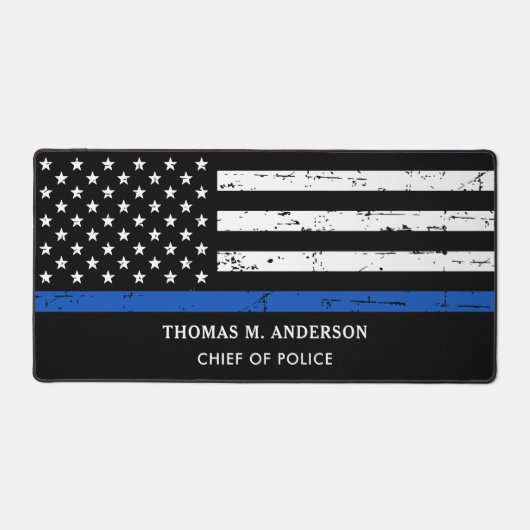 Thin Blue Line Personalized Police Officer Bureaumat (Voorkant)