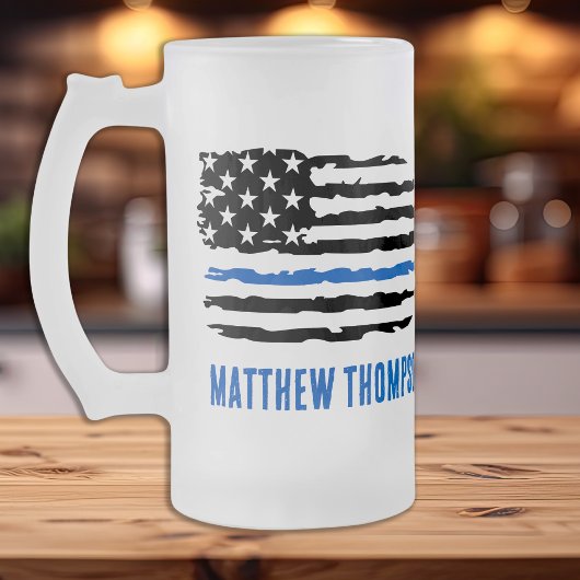 Thin Blue Line Personalized Police Officer Matglas Bierpul