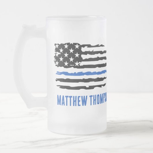 Thin Blue Line Personalized Police Officer Matglas Bierpul (Links)