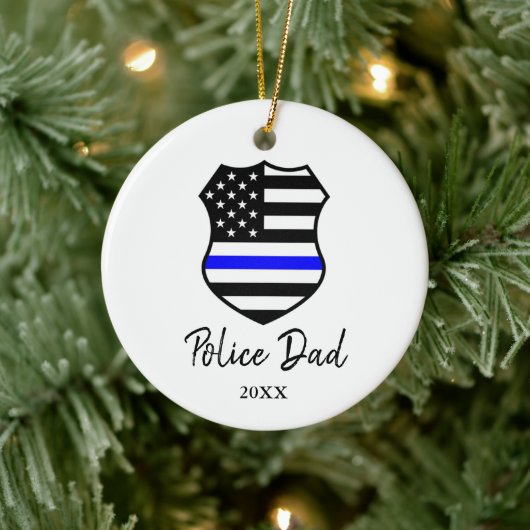 Thin Blue Line Personalized Police Officer Pap Keramisch Ornament (Boom)