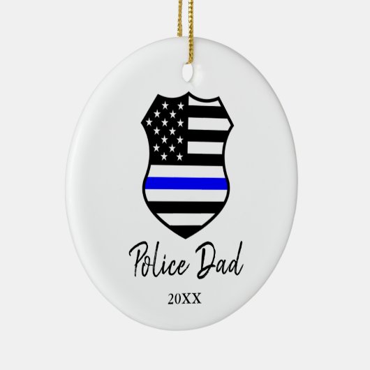 Thin Blue Line Personalized Police Officer Pap Keramisch Ornament (Rechts)