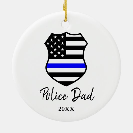 Thin Blue Line Personalized Police Officer Pap Keramisch Ornament (Achterkant)