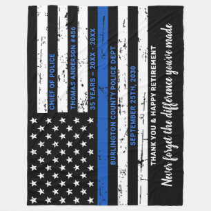 Thin Blue Line Personalized Police Retirement Fleece Deken