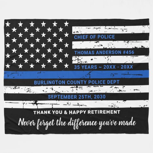 Thin Blue Line Personalized Police Retirement Fleece Deken (Voorkant (Horizontaal))