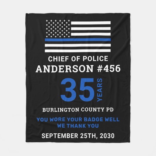 Thin Blue Line Personalized Police Retirement Fleece Deken (Voorkant)