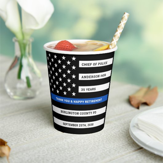 Thin Blue Line Personalized Police Retirement Papieren Bekers (Insitu)