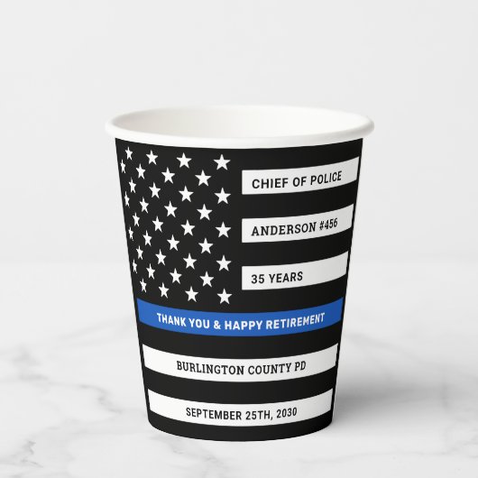 Thin Blue Line Personalized Police Retirement Papieren Bekers (Achterkant)