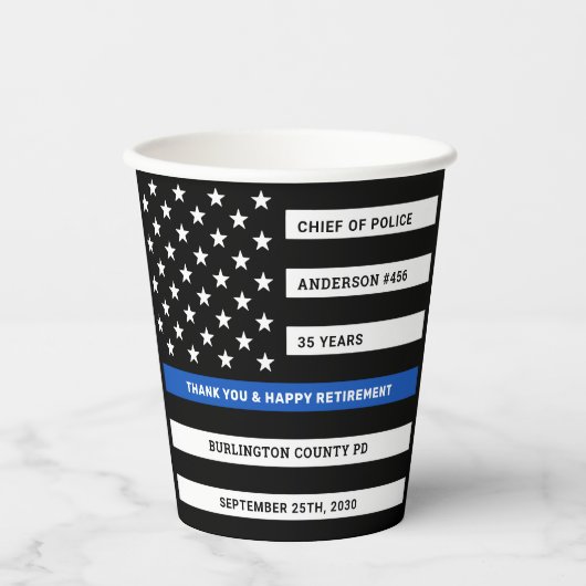 Thin Blue Line Personalized Police Retirement Papieren Bekers (Voorkant)