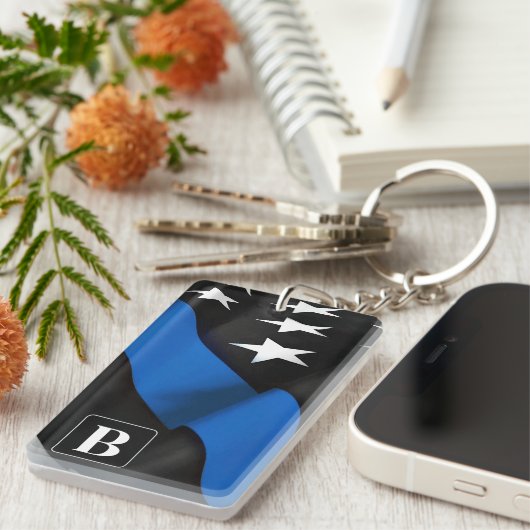 Thin Blue Line Personalized Police Sleutelhanger (Voorkant Rechts)