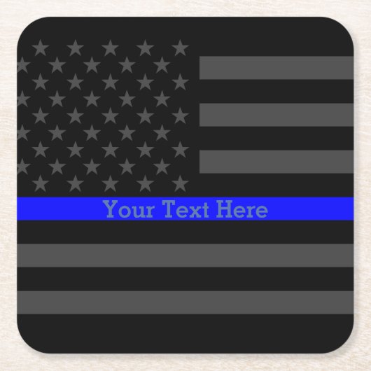 Thin Blue Line Persoonlijke zwarte Amerikaanse vla Kartonnen Onderzetters (Voorkant)