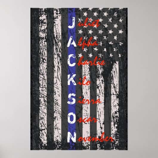 Thin Blue Line Phonetic Alphabet Name Poster (Voorkant)