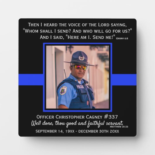 Thin Blue Line Photo Police Officer Memorial Fotoplaat (Voorkant)