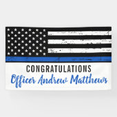 Thin Blue Line Police Afstuderen Enforcement Spandoek (Horizontaal)