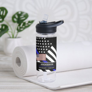 Thin Blue Line, Police, American Flag, Custom Waterfles