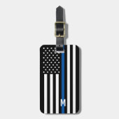 Thin Blue Line Police American Flag Monogram Bagagelabel (Voorkant verticaal)