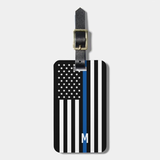 Thin Blue Line Police American Flag Monogram Bagagelabel (Voorkant verticaal)