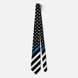 Thin Blue Line Police American Flag Monogram Stropdas