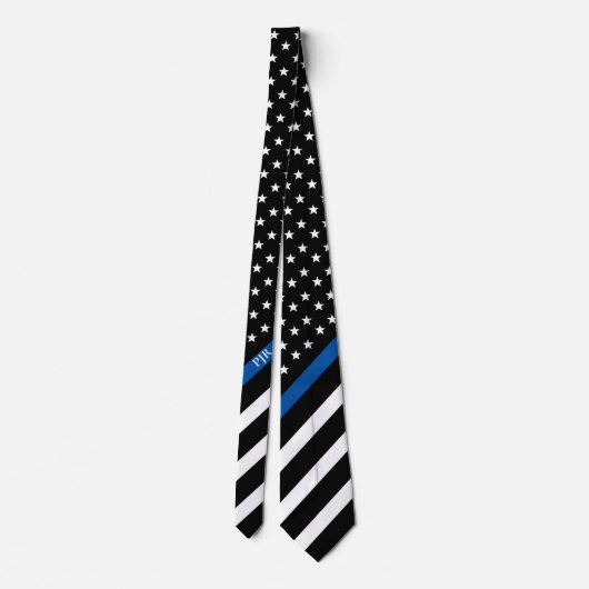 Thin Blue Line Police American Flag Monogram Stropdas (Achterkant)