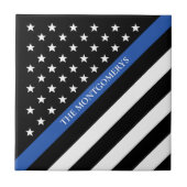 Thin Blue Line Police American Flag Monogram Tegeltje (Voorkant)