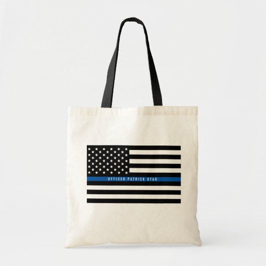Thin Blue Line Police American Flag Monogram Tote Bag (Voorkant)