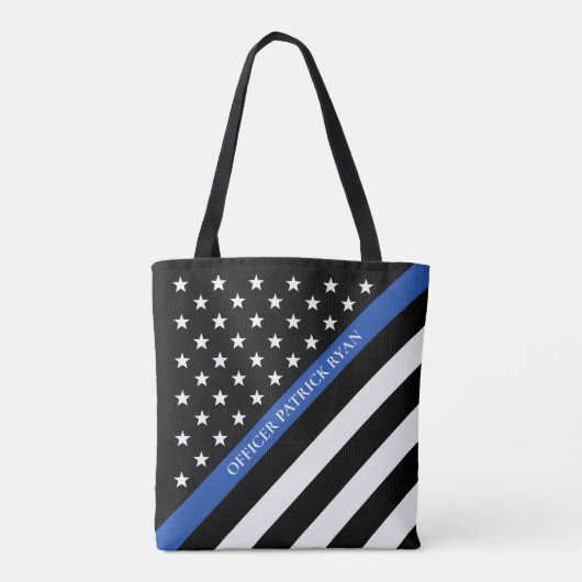Thin Blue Line Police American Flag Monogram Tote Bag (Achterkant)