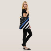 Thin Blue Line Police American Flag Monogram Tote Bag (Op model)