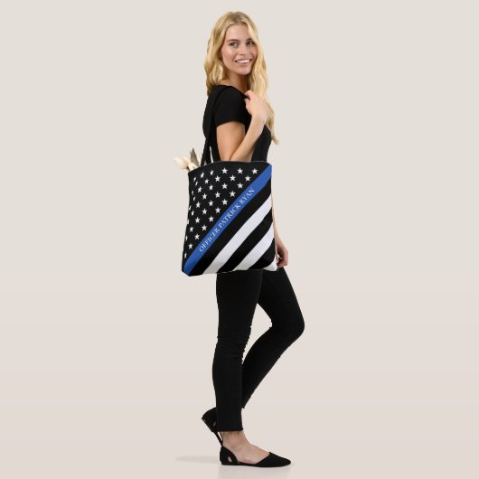 Thin Blue Line Police American Flag Monogram Tote Bag (Op model)