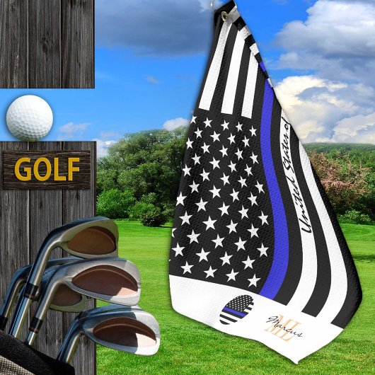 Thin Blue Line & Police, Amerikaanse vlag/Monogram Golfhanddoek