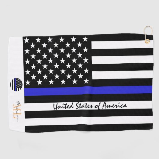 Thin Blue Line & Police, Amerikaanse vlag/Monogram Golfhanddoek (Horizontaal)