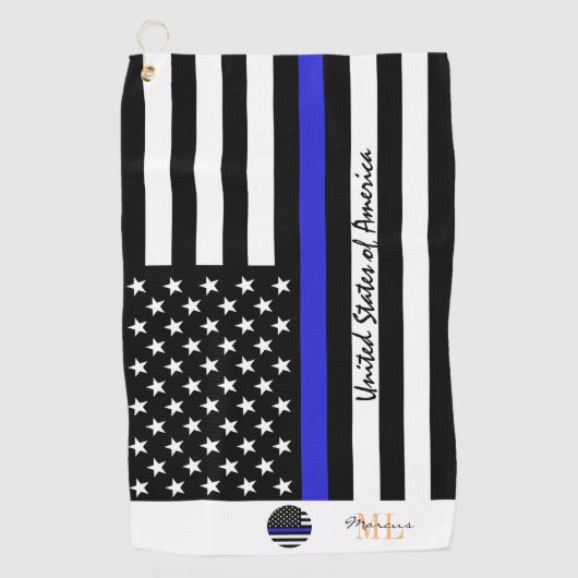 Thin Blue Line & Police, Amerikaanse vlag/Monogram Golfhanddoek (Voorkant)