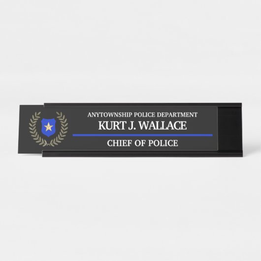 Thin Blue Line Police Badge Bureau Naambordje (Voorkant)